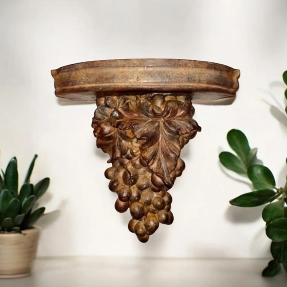 Gold gilt Mediterranean vine grape Wall shelf / sconce composite 10 3/4